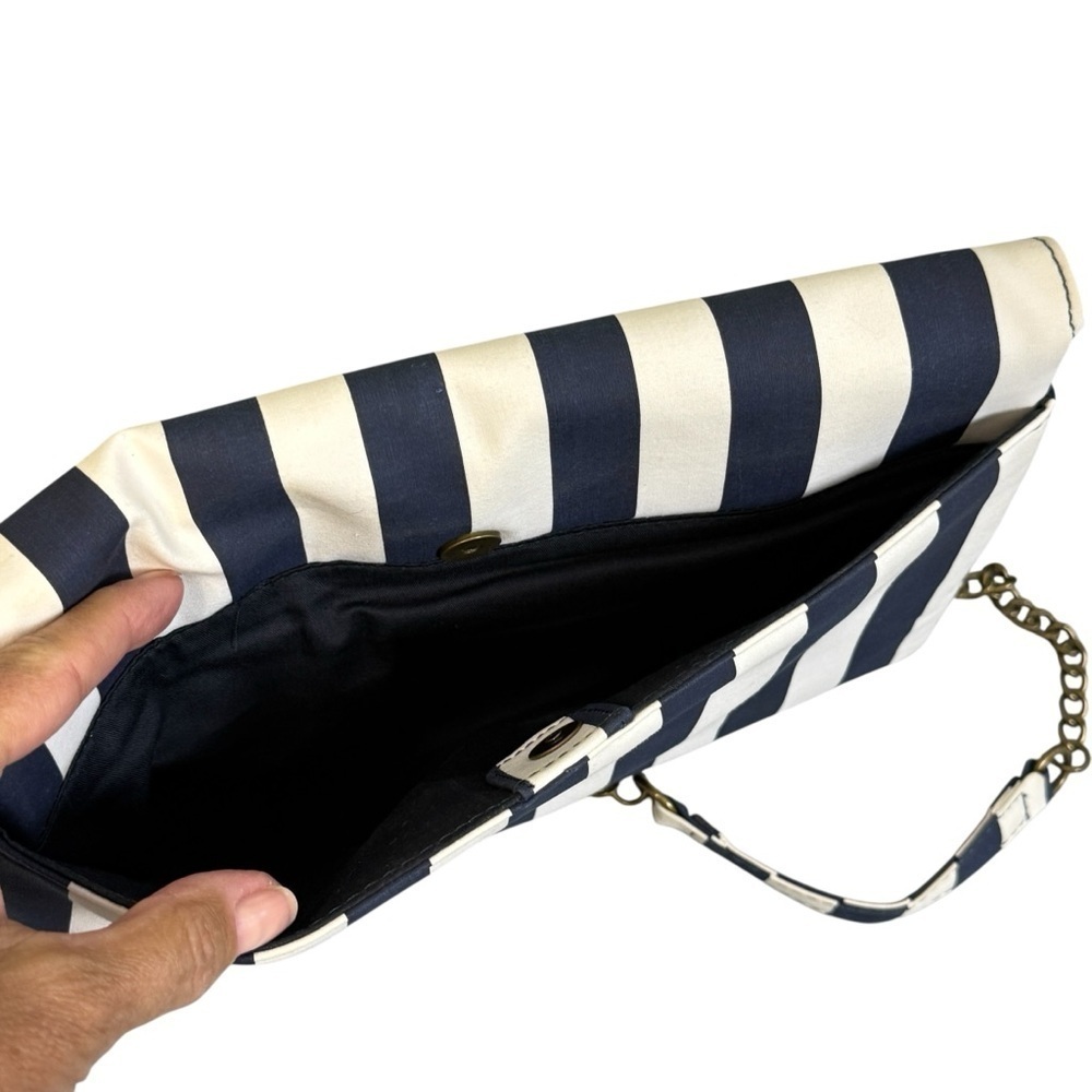 JCrew Striped Navy and White Chain Shoulder Envelope Bag Small #1739 NWT - Picture 3 of 6